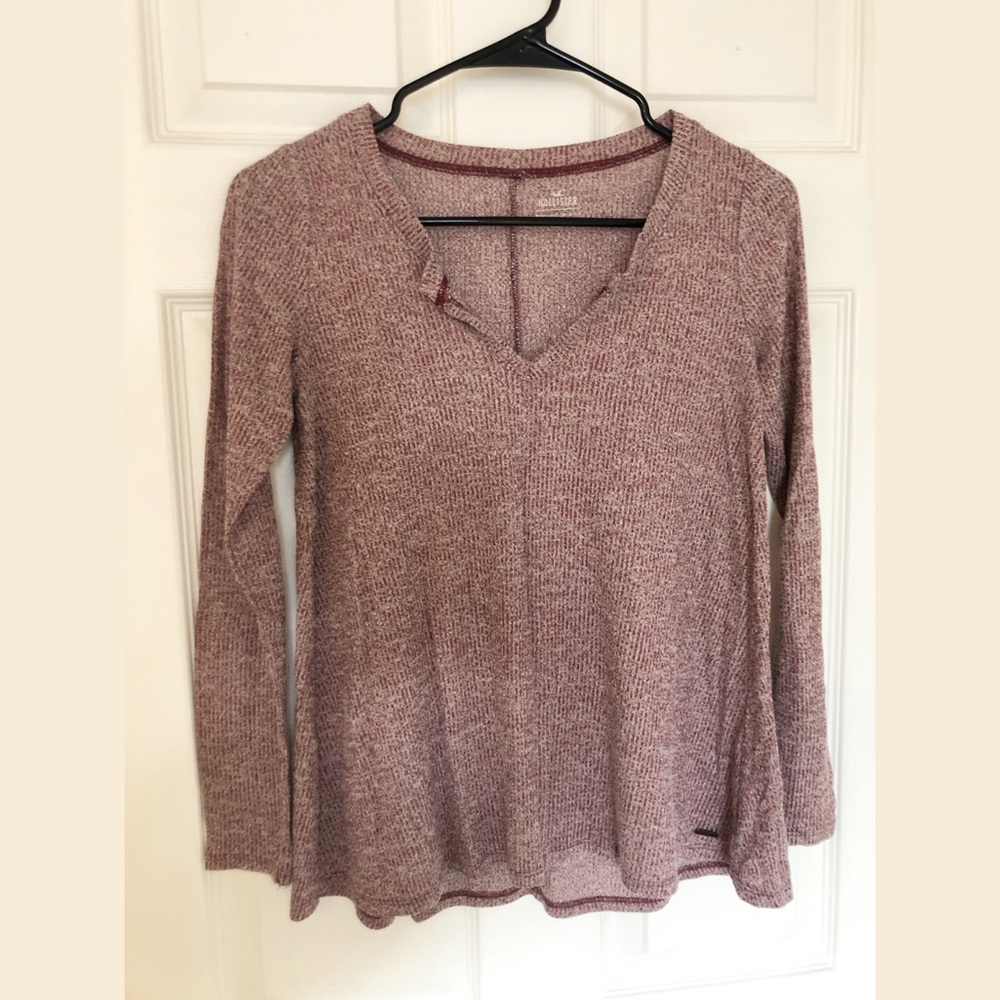 Burgundy and White Hollister Long Sleeve